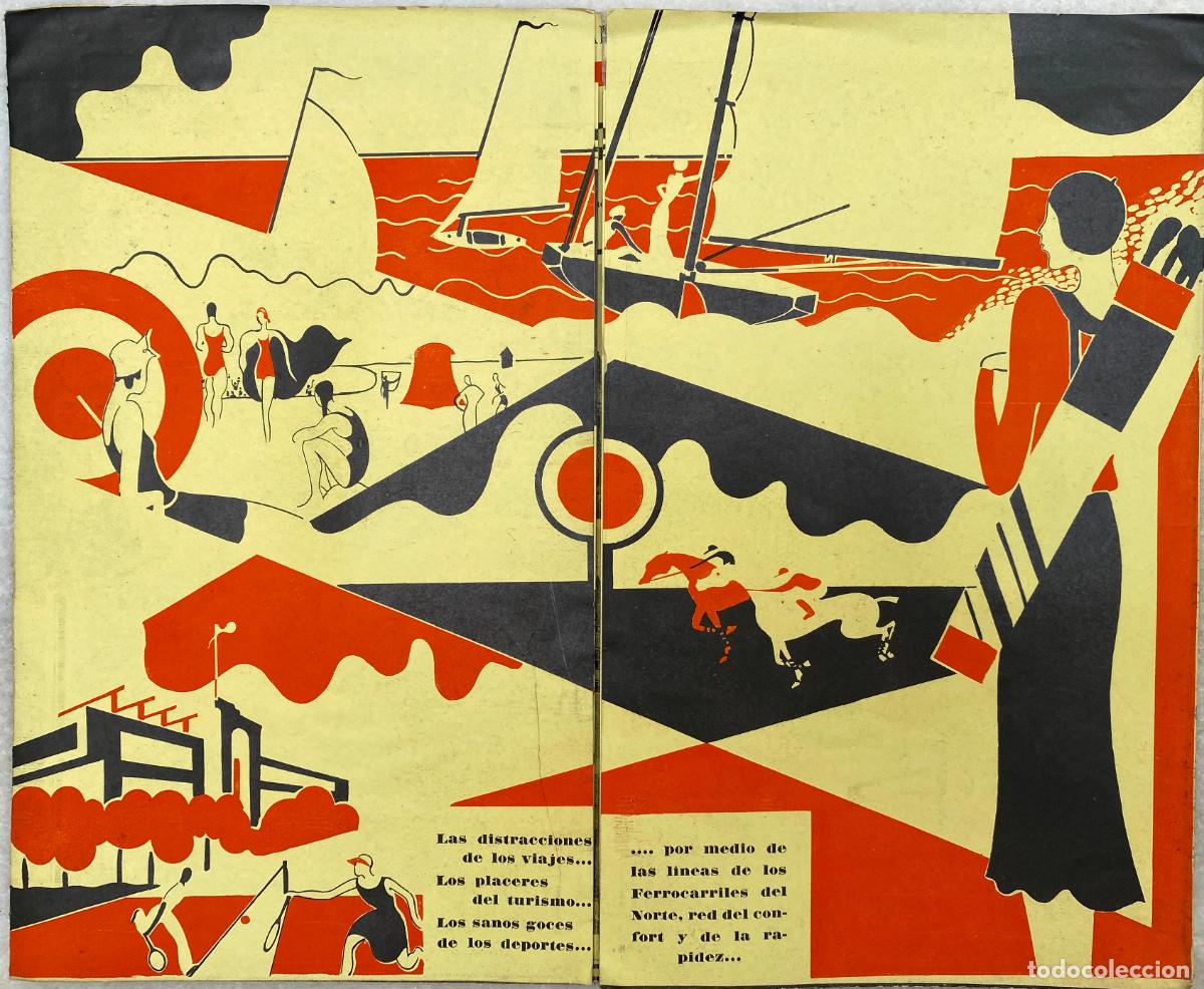Folletos de turismo: Art-Dec&oacute;. Constructivismo. Vacaciones viajes&hellip; Compa&ntilde;&iacute;a de Ferrocarriles del Norte. 1929.