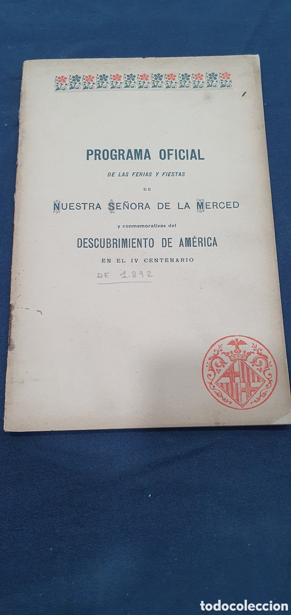 Foglietti di turismo: Programa de Fiestas de la Merced de Barcelona 1892. Muy raro. (L133)
