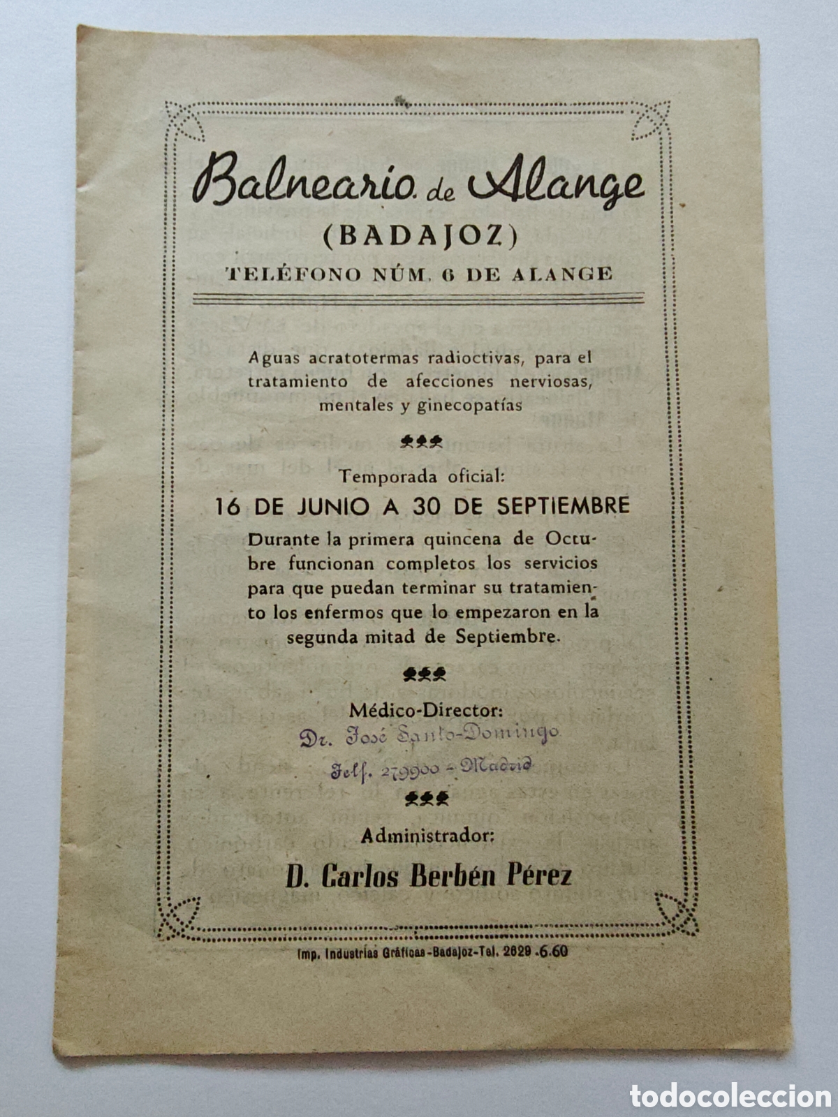Folletos de turismo: antiguo folleto - balneario de alange - badajoz - tdk324p