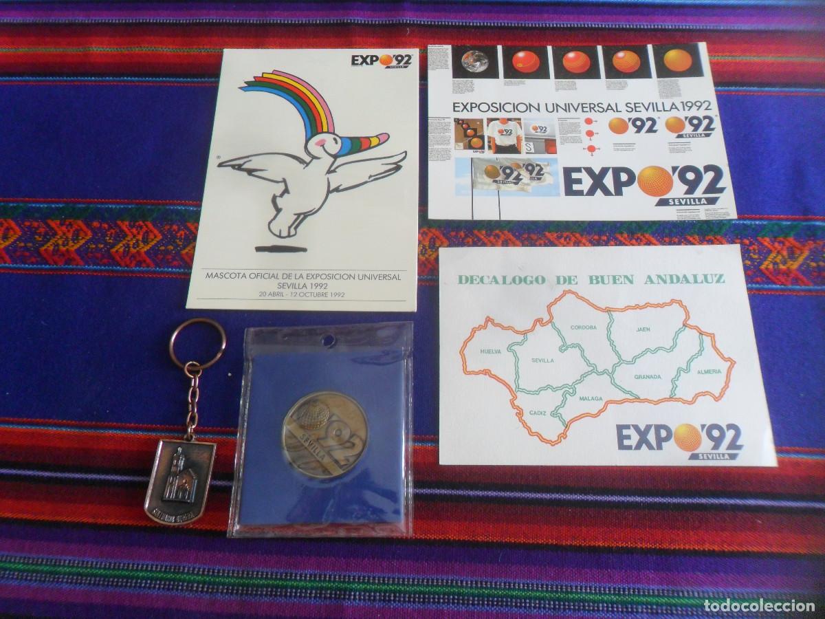Tourismusbrosch&uuml;ren: MONEDA BLISTER, 2 POSTAL, DEC&Aacute;LOGO BUEN ANDALUZ, PROGRAMA, LLAVERO EXPO 92 SEVILLA Y MAPA RANK XEROX