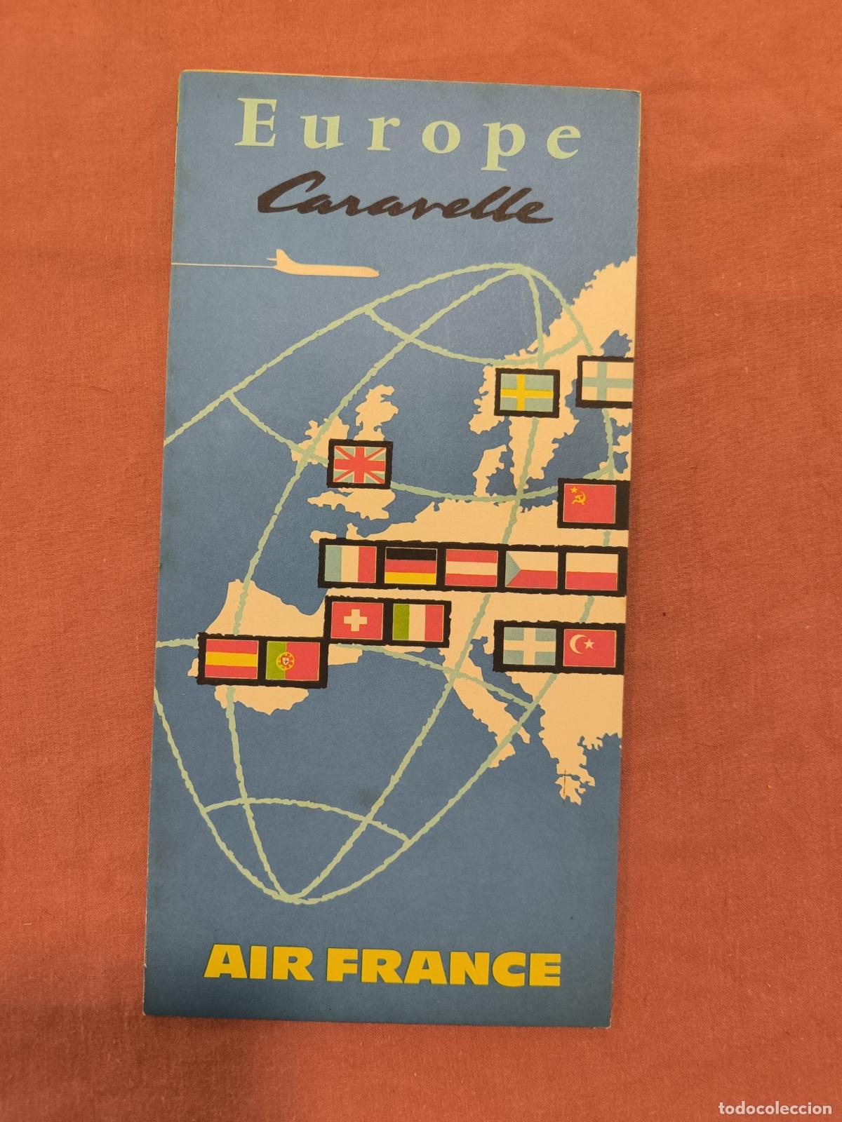 Folletos de turismo: Folleto Air France Europe Caravelle &ndash; Mapa Mundi Aviaci&oacute;n Coleccionismo