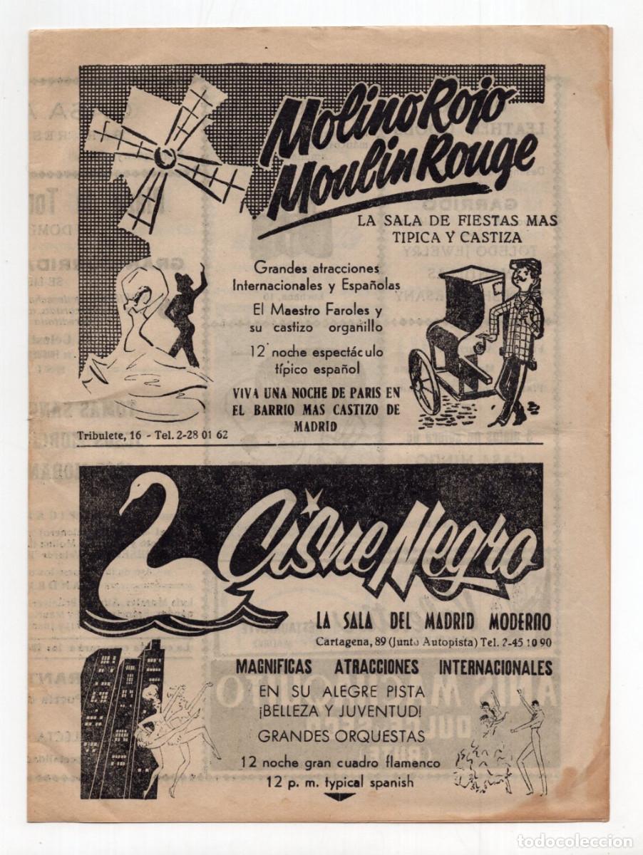 Tourismusbrosch&uuml;ren: PUBLICIDAD. SALAS DE FIESTAS DE MADRID MOLINO ROJO Y CISNE NEGRO, A&Ntilde;OS 60 CALLE TRIBULETE (LAVAPI&Eacute;S)
