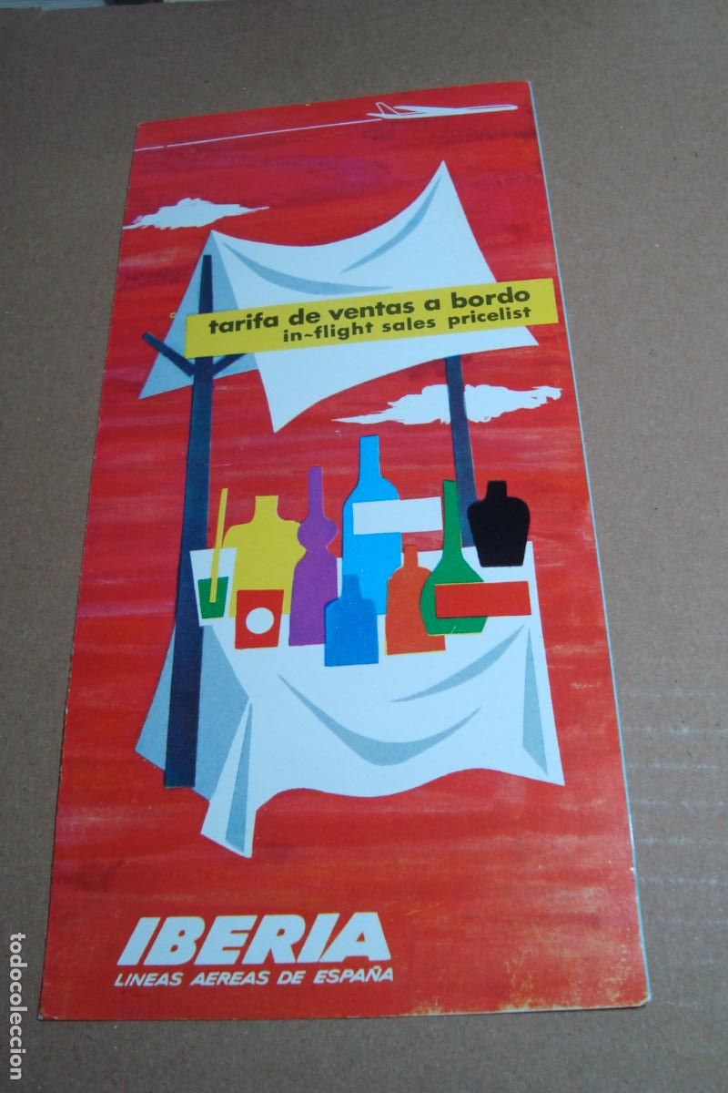 Folletos de turismo: ANTIGUO DIPTICO IBERIA LINEAS AEREAS ESPA&Ntilde;A. TARIFA VENTAS A BORDO. BEBIDAS Y TABACO 1968.