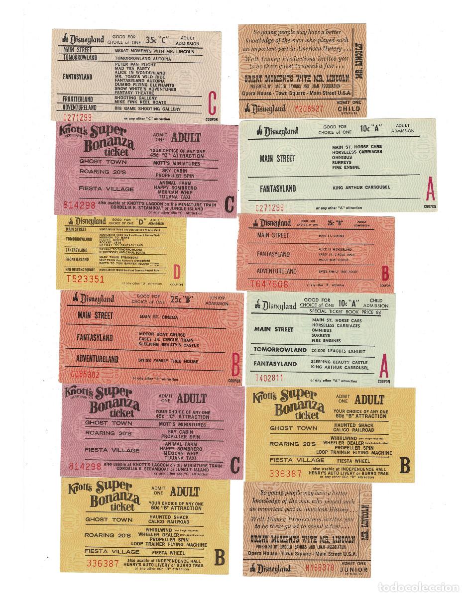 Travel Brochures: LOTE 12 BILLETES, ENTRADAS, VINTAGE DISNEYLAND Y KNOTT'S BERRY FARM &ndash; PURAS JOYAS DE LOS 60/70.