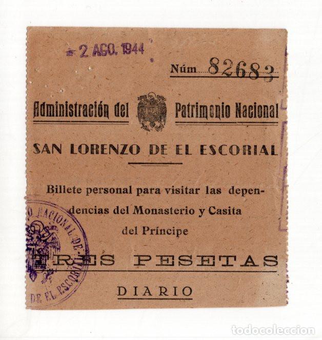 Travel Brochures: ENTRADA EL ESCORIAL 2/8/1944. D&Iacute;A DEL TR&Aacute;GICO HOLOCAUSTO GITANO EN AUSCHWITZ. TICKET PATRIMONIO.