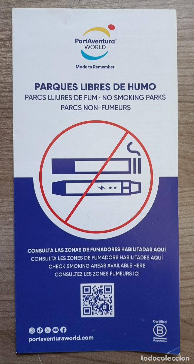Folletos de turismo: Folleto guia zonas de fumadores, parque tematico Port Aventura