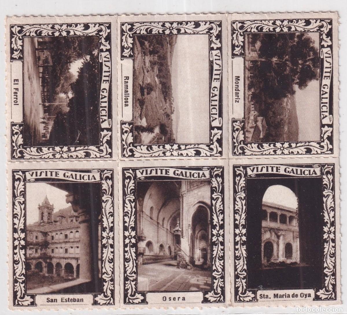 Travel Brochures: Pliego con 6 vi&ntilde;etas turismo. Visite Galicia. Mondariz, Ramallosa, Ferrol, Osera, Oya, etc