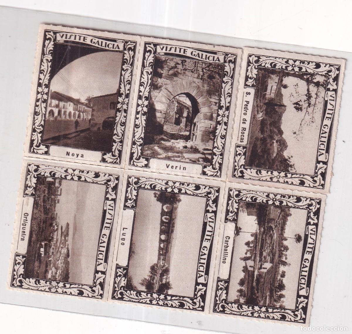 Travel Brochures: Pliego con 6 vi&ntilde;etas turismo. Visite Galicia. Noya, Verin, Lugo, Orgigueira, Carballino, etc.