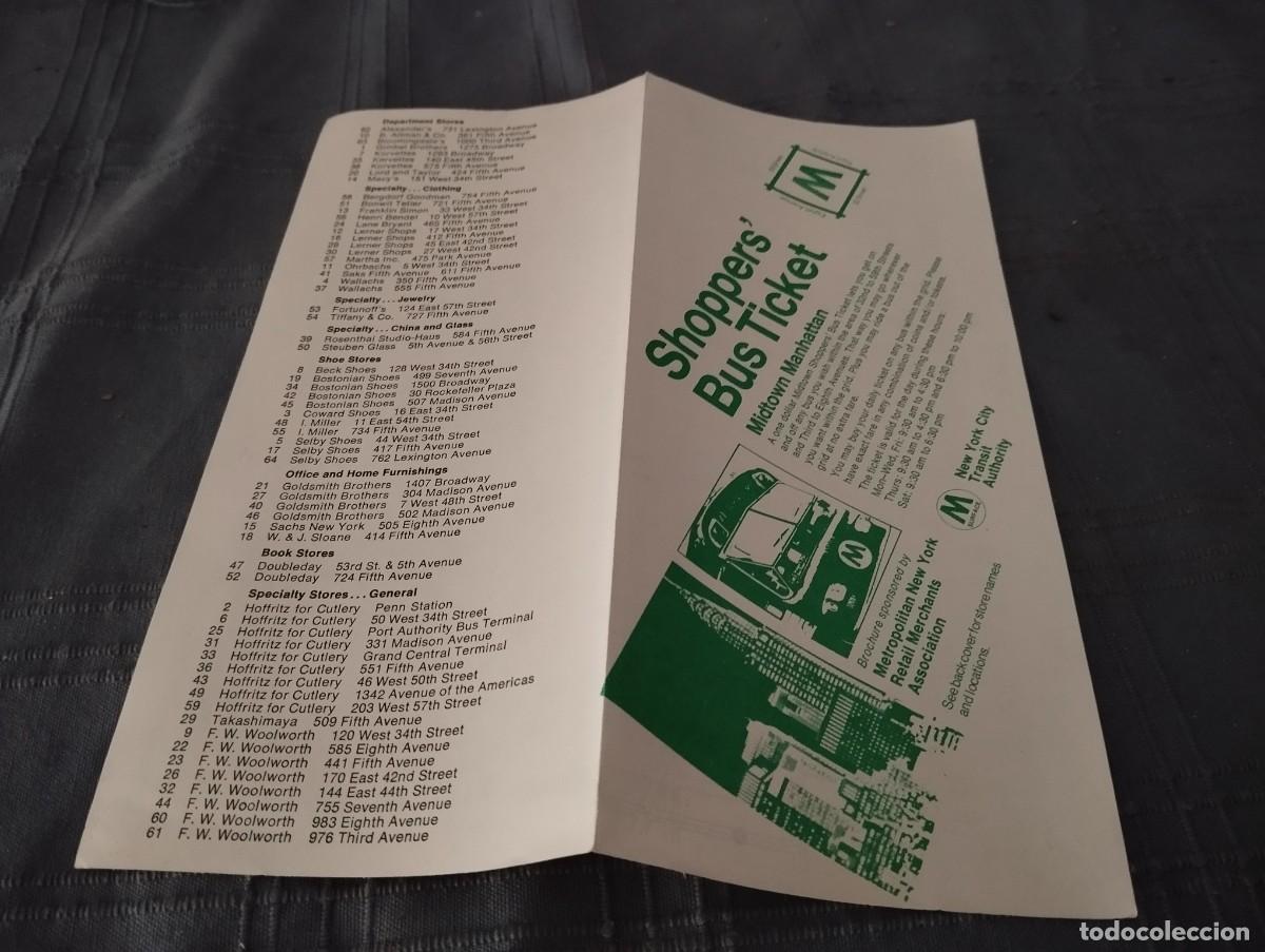 Travel Brochures: ANTIGUO DESPLEGABLE SHOPPERS BUS TICKET MIDTOWN MANHATTAN