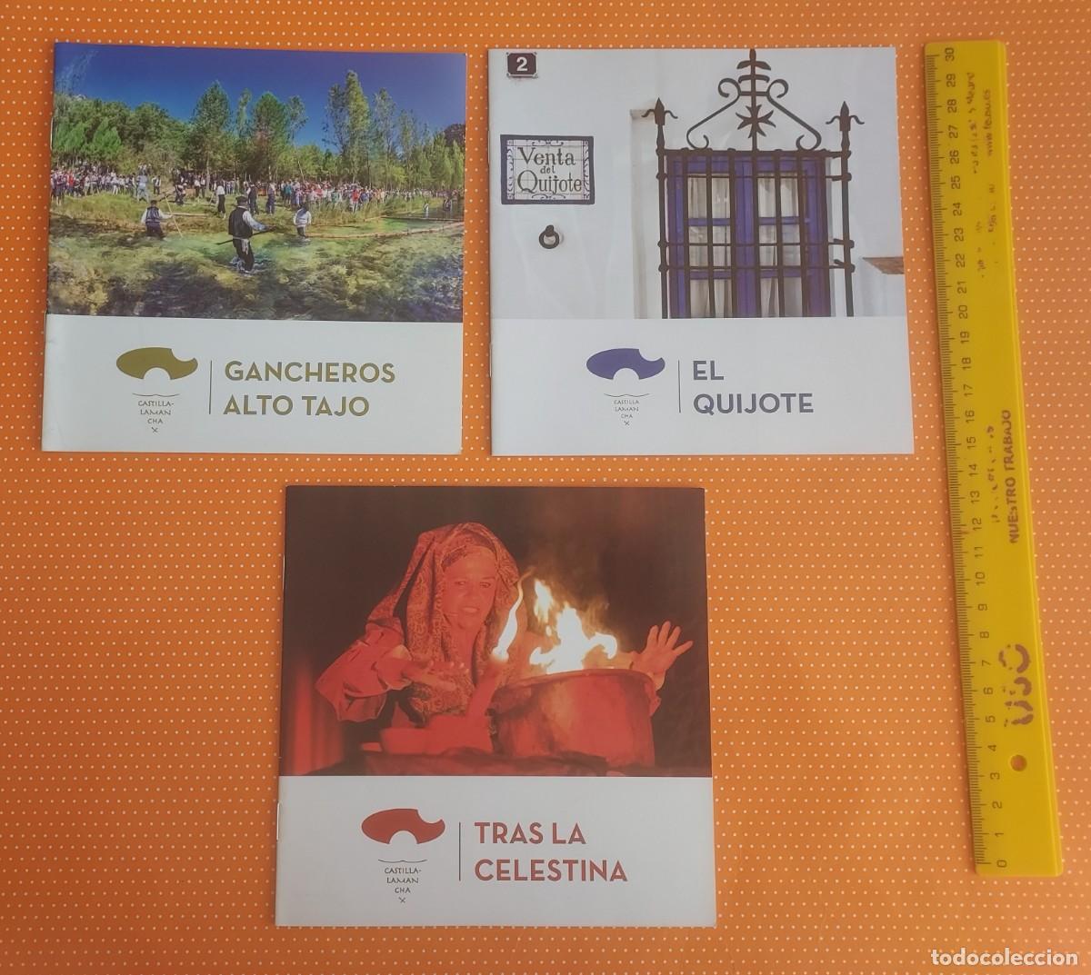 Folletos de turismo: 3 FOLLETOS 15,5 cm. x 15.5 cm. GANCHEROS ALTO TAJO EL QUIJOTE TRAS LA CELESTINA CASTILLA LA MANCHA