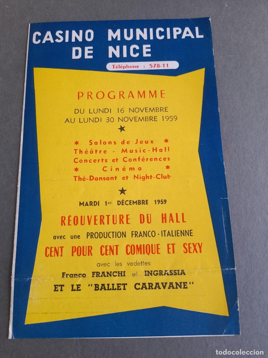 Folletos de turismo: Programa casino municipal de nice, 1959, diptico