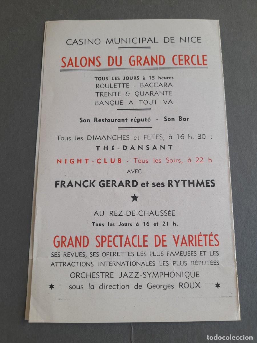 Folletos de turismo: Programa casino municipal de nice, 1959, diptico - Foto 3