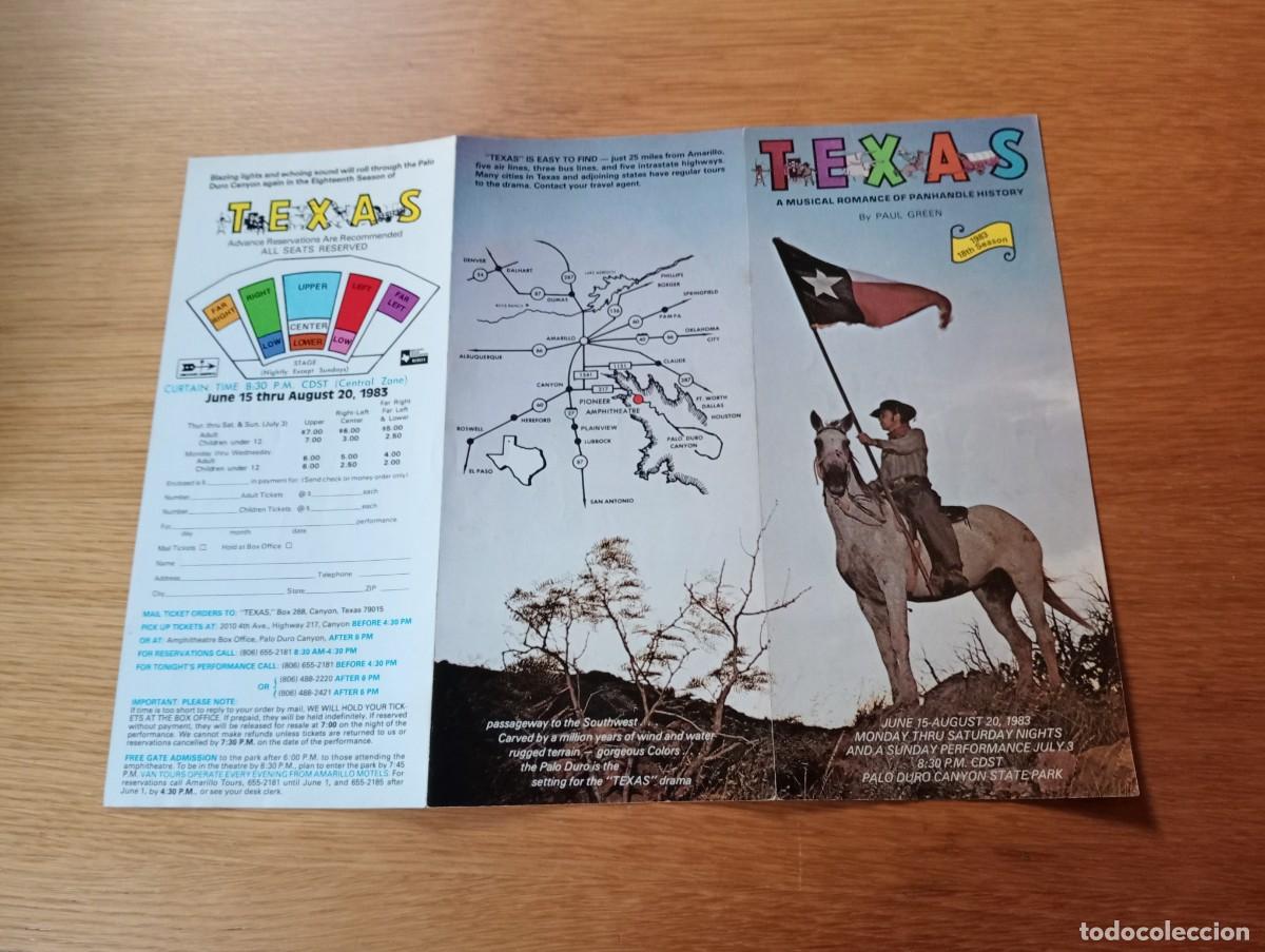 Travel Brochures: FOLLETO PUBLICITARIO DEL ESPECT&Aacute;CULO &ldquo;TEXAS, A MUSICAL ROMANCE OF PANHANDLE HISTORY&rdquo;. 1983.