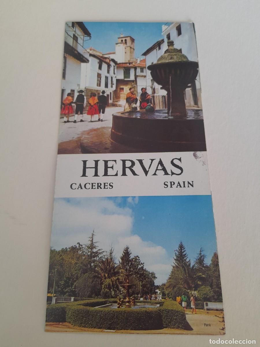 Folletos de turismo: Folleto turistico hervas, C&aacute;ceres 10x22cm aprox (triptico, en ingles, a&ntilde;os 60/70 aprox)