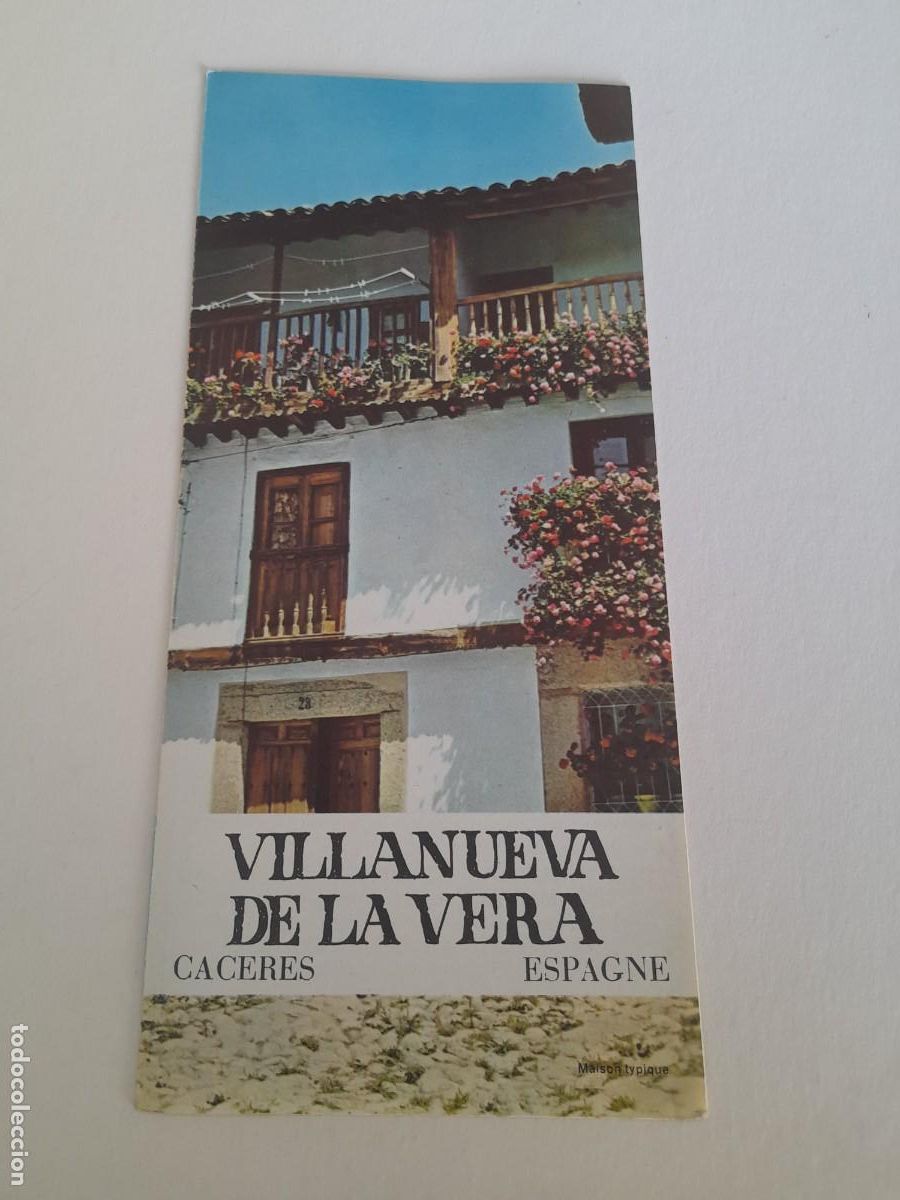 Folletos de turismo: Folleto turistico Villanueva de la Vera, C&aacute;ceres 10x22cm aprox (en frances, a&ntilde;os 60/70 aprox)