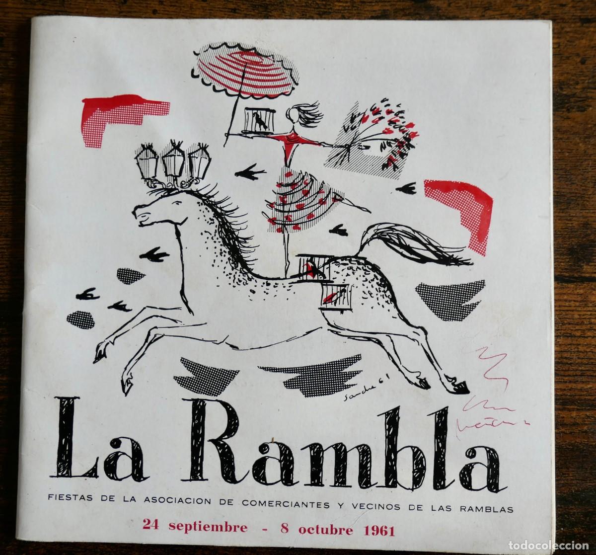Folletos de turismo: La Rambla Barcelona, programa fiestas 1961, asociacion comerciantes vecinos, papel antiguo colecci&oacute;n