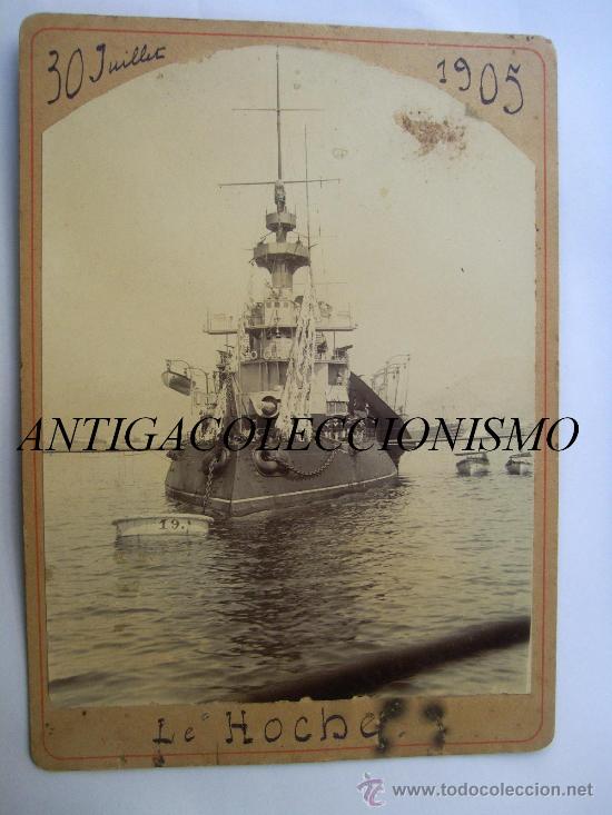 Antique Photography: Buque de Guerra Franc&eacute;s. Le Hoche. Fondeado en el Puerto de Marsella. Francia. 1905.