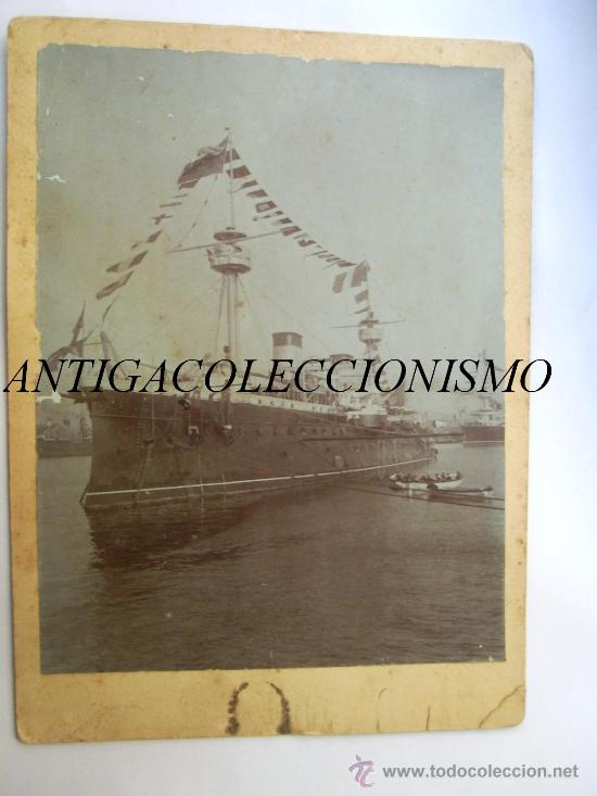 Antique Photography: Buque de Guerra Espa&ntilde;ol. Pelayo. Fondeado en el Puerto de Marsella. Francia. Mayo 1904.