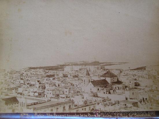 Antique Photography: CADIZ FOTOGRAFIA ALBUMINA  VISTA GENERAL TOMADA DESDE LA TORRE DE TAVIRA 1900