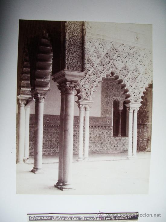 Antique Photography: 1888-PATIO DE LAS DONCELLAS DEL ALC&Aacute;ZAR.SEVILLA.FOT&Oacute;GRAFO CASTILLO. FOTO ORIGINAL.ALB&Uacute;MINA