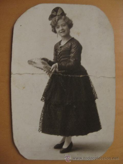 Antique Photography: POSTAL FOTOGRAFICA.CARTON DURO. NI&Ntilde;A CON ABANICO  FOLKLORICA AE-659