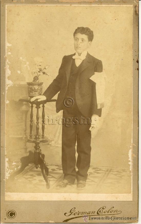 Antique Photography: FOTOGRAFIA ORIGINAL DE JOVEN SOBRE CARTON DURO DEL FOTOGRAFO GERMAN COLON  DE CASTELLON