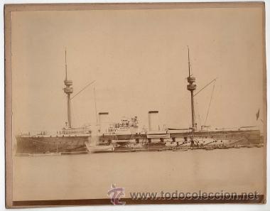 Fotografia antiga: Fragata de guerra Pelayo, armada espa&ntilde;ola, 1890's. 20x 26 cm.