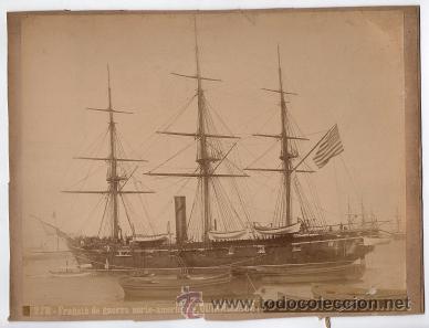 Antique Photography: Fragata de guerra americana QUINNEBAUG, alb&uacute;mina 20x26 cm
