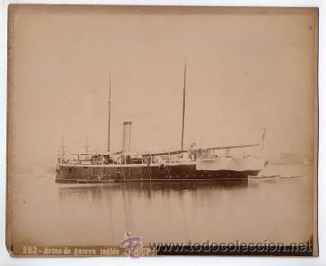Antique Photography: Barco Aviso de guerra ingl&eacute;s, SGOUP. Alb&uacute;mina 20x26 cm.