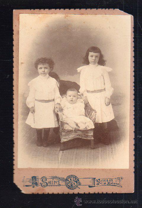 Fotografia antiga: FOTOGRAFIA DE NI&Ntilde;OS. FOTOGRAFO A. SAINZ, HABANA. 11 X 16.5CM.