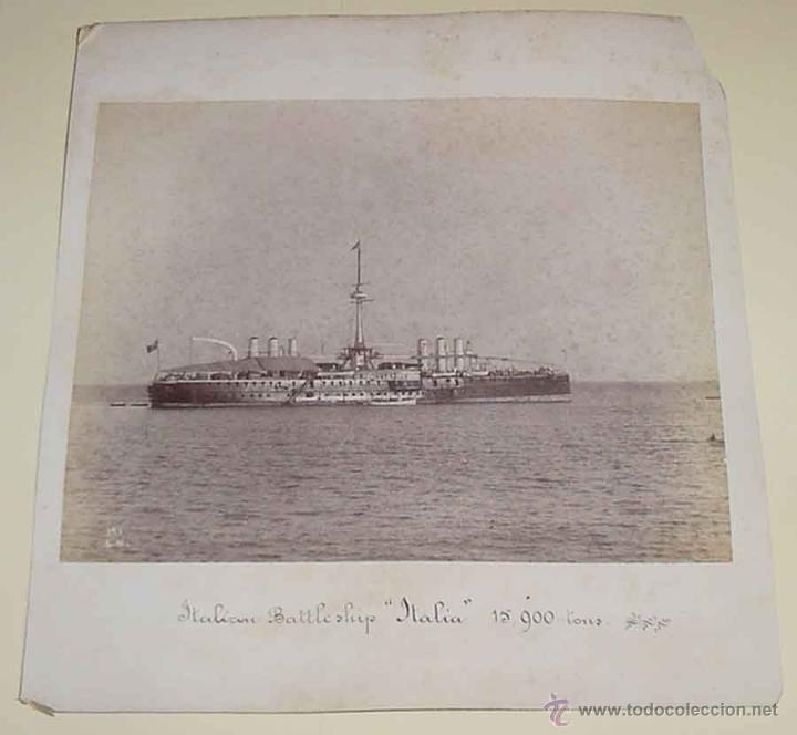 Fotografia antica: 3 FOTOGRAFIAS ALBUMINA - UNA DEL BARCO ITALIANO ITALIA DE 15.900 TONS - ITALIAN BATTLESHIP ITALIA -