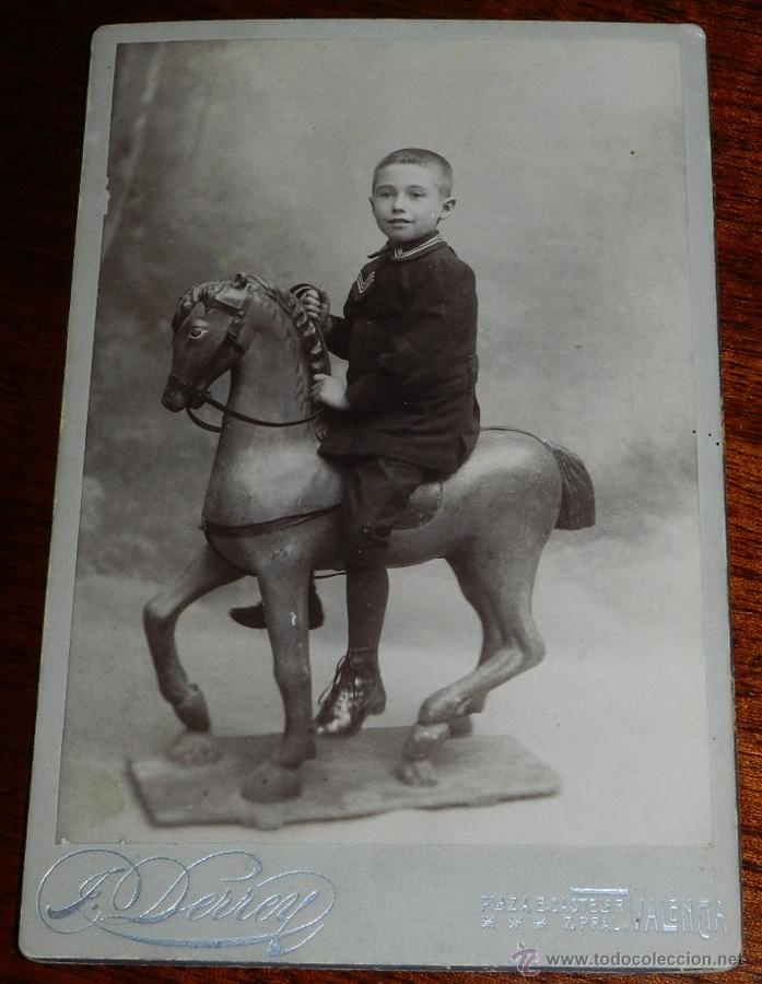 Antique Photography: ANTIGUA FOTOGRAFIA ALBUMINA DE NI&Ntilde;O EN CABALLO DE CARTON, FINALES DEL SIGLO XIX, FOTOGRAFIA DERREY,