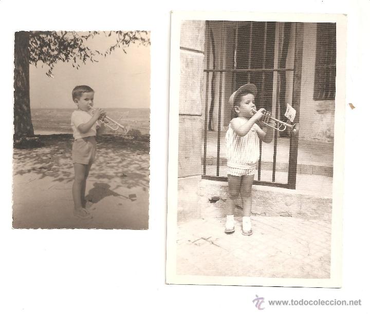Fotograf&iacute;a antigua: foto musico con trompeta ni&ntilde;o de 3 a&ntilde;os