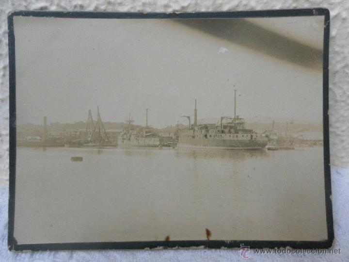 Antique Photography: Fotograf&iacute;a de puerto con barcos. Sobre cart&oacute;n