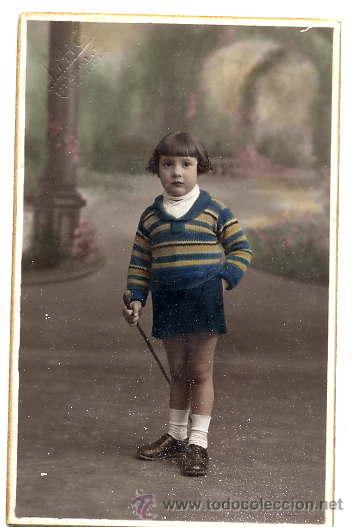 Alte Fotografie: FOTO J .ARA - VALENCIA  NI&Ntilde;A CON BASTON COLOREADA A MANO TAMA&Ntilde;O POSTAL