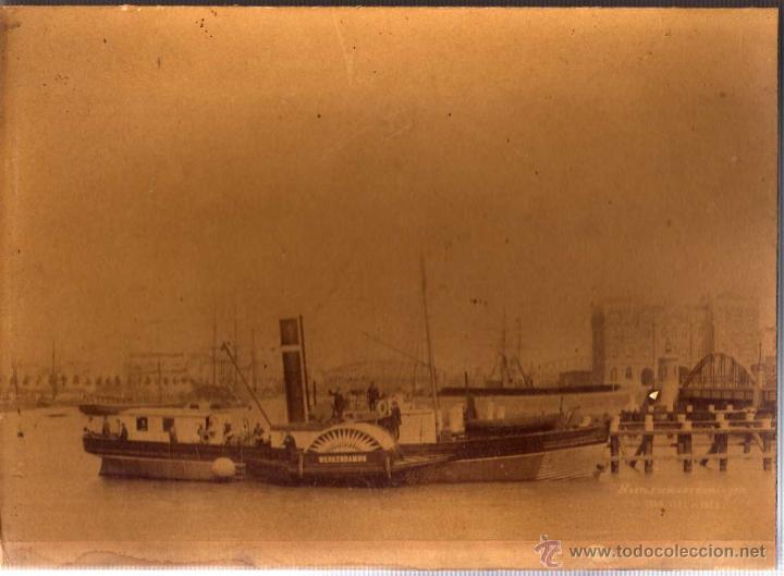 Fotograf&iacute;a antigua: Lote de dos fotografias albuminas de un barco vapor de ruedas, zona del Rin. 1880 Werkenddam n&ordm; 8
