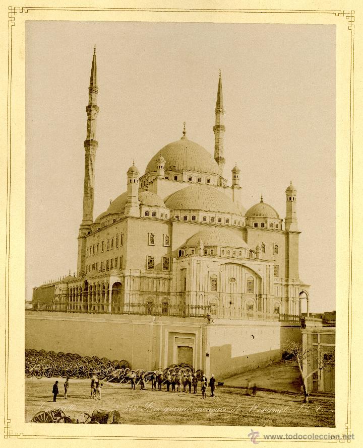 Fotografia antica: ZANGAKI (1880-1899). EGIPTO. Gran mezquita de Mohamed en Cairo y El Nilo en Boulak. Lote de 2 fot