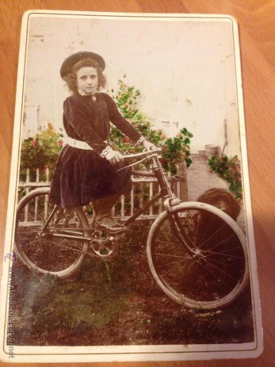 Fotograf&iacute;a antigua: Antigua fotograf&iacute;a ni&ntilde;a en bicicleta 16,5 x 11