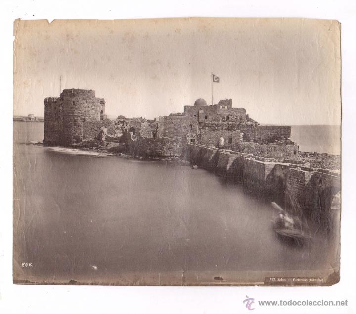 Antique Photography: SIDON, FORTERESSE, PALESTINE. 1870'S. ALB&Uacute;MINA 24X29 CM.
