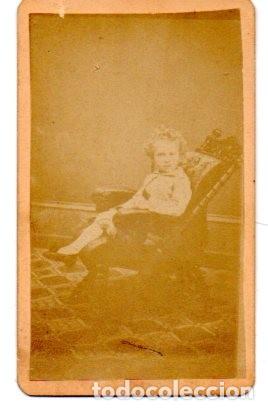 Antique Photography: ANTIGUA FOTOGRAFIA ,ALBUMINA ,NI&Ntilde;A EN SILLON,DUHEM BROS DENVER,COLORADO, 11 X 7 CM.
