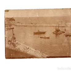 Fotografía antigua: FOTOGRAFIA EN ALBUMINA CONSTRUCCION PUERTO PORTUGALETE-SANTURCE. BIZKAIA. CIRCA 1890