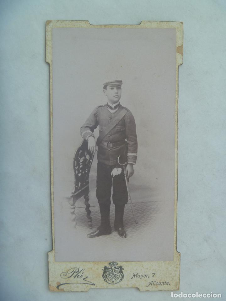 Fotograf&iacute;a antigua: RETRATO DE NI&Ntilde;O DEL BATALLON INFANTIL, CON GOLA Y SABLE , SIGLO XIX. DE PLA, ALICANTE