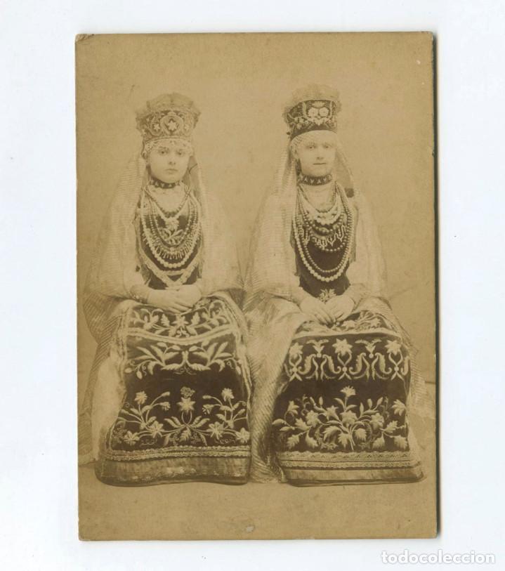Antique Photography: hermanas actrices con nombre reverso, 10,4x14,4 cm.