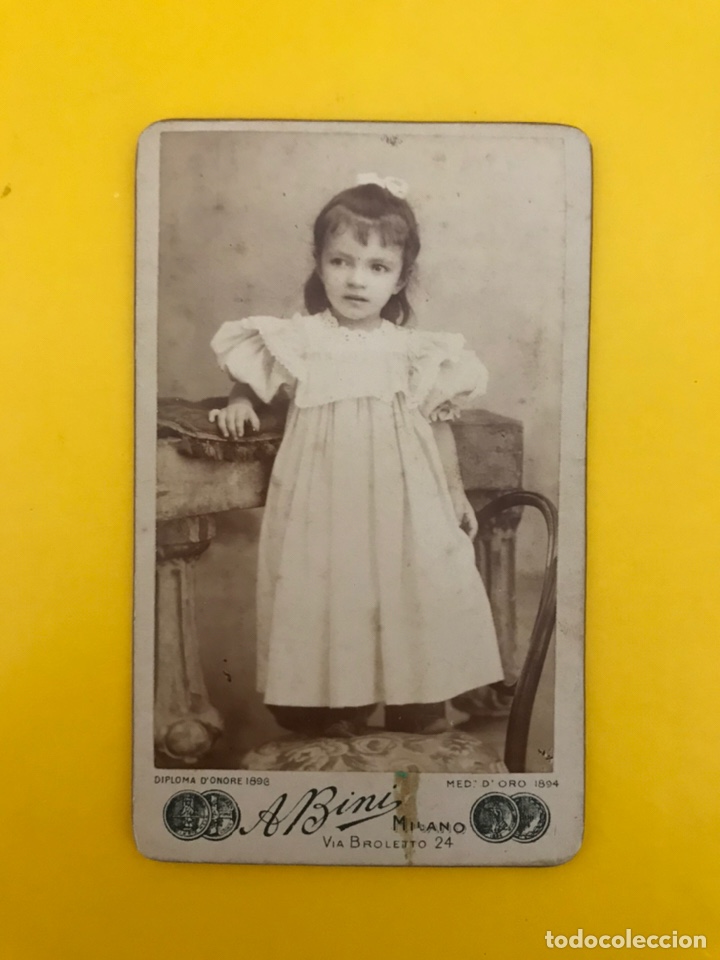 Fotografia antica: NI&Ntilde;OS MILANO. Fotograf&iacute;a Antigua, Ni&ntilde;a con vestido Blanco. RETRATO: A. BINI (Fin S. XIX)