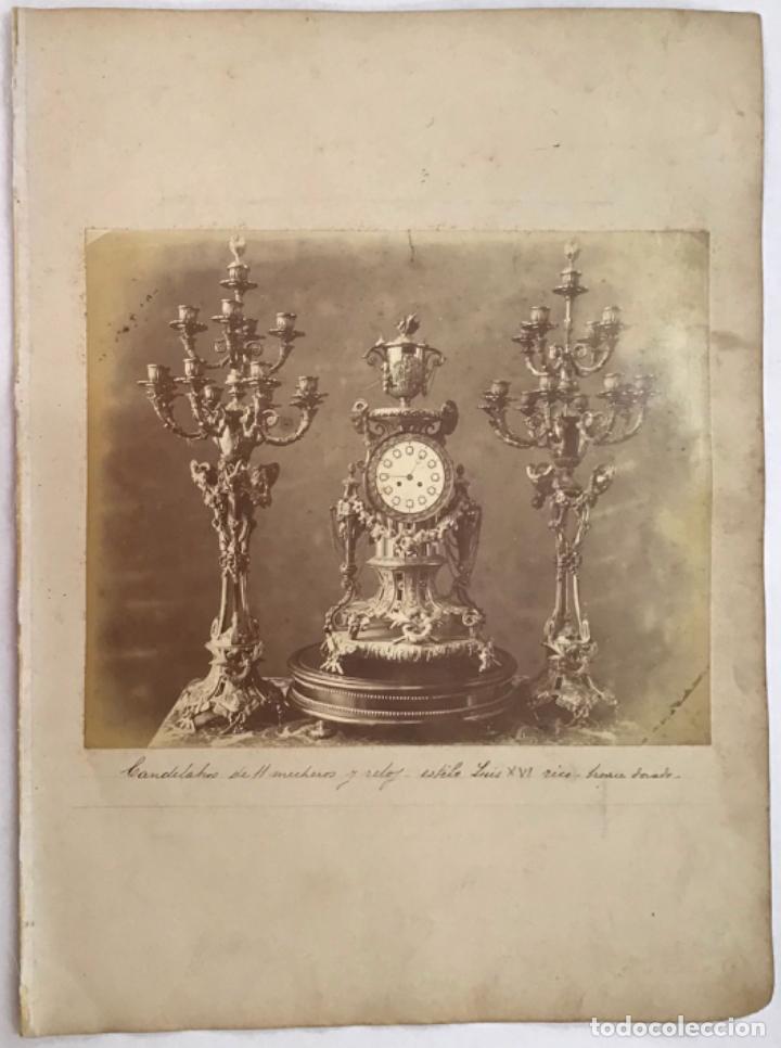 Fotograf&iacute;a antigua: CANDELABROS DE 11 MECHEROS Y RELOJ -ESTILO LUIS XVI RICO- BRONCE DORADO. 21,5 X 26,4 CM.