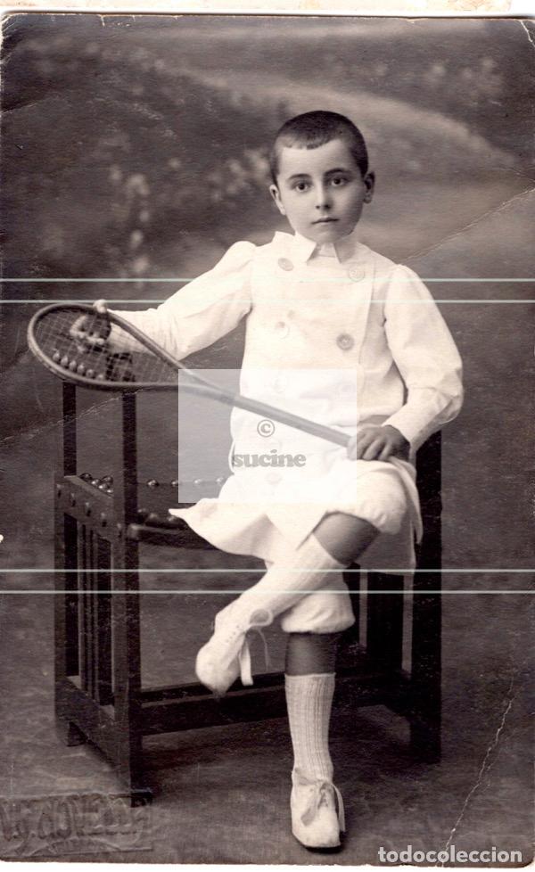 Antique Photography: FOTOGRAFIA ORIGINAL DE ESTUDIO NI&Ntilde;O TENISTA DESCONOCEMOS FOTOGRAFO