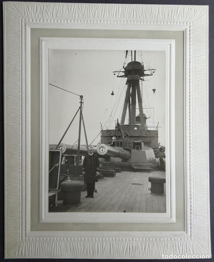 Fotograf&iacute;a antigua: EL ALMIRANTE AZNAR EN EL BUQUE DE LA ARMADA ESPA&Ntilde;OLA