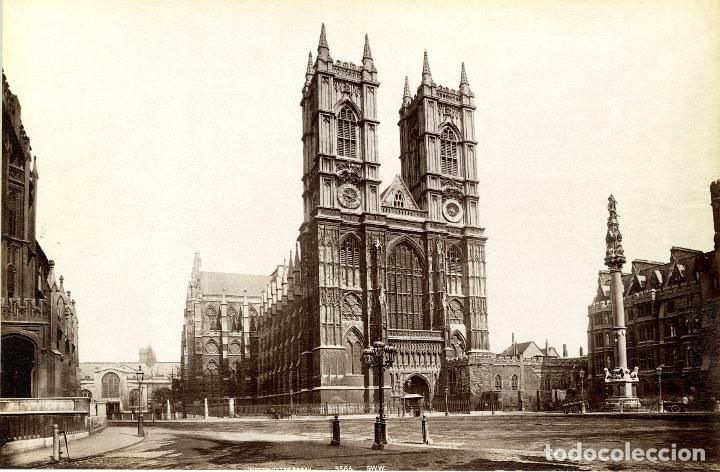 Fotografia antiga: Londres. Westminster Abbey. Fachadas principal y lateral. Lote de dos fotos