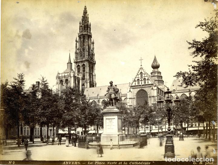 Antique Photography: Amberes. B&eacute;lgica. La place Verte et la Cath&eacute;drale. Foto G. H.
