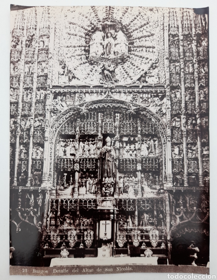Fotografia antiga: Antigua alb&uacute;mina BURGOS - DETALLE DEL ALTAR MAYOR DE SAN NICOL&Aacute;S. A&ntilde;os 1880 - 90